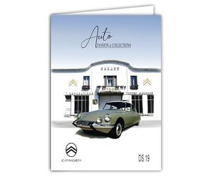 IETSCPXL-15004N MAXI GRANDE CARTE XL 22x31cm Citroën DS19 Licence Officielle Automobile Voiture de Collection - Intérieur Blanc 44x31cm - Avec Enveloppe - Pour Départ Retraite Anniversaire