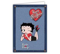 IETSCPXL-19007 MAXI GRANDE CARTE HAPPY BIRTHDAY XL 22x31cm BETTY BOOP Licence Officielle Collection Femme Pin-up Rétro Vintage à offrir signer et encadrer -Intérieur Blanc 44x31cm -Avec Enveloppe