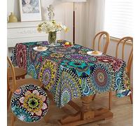 iEvery Nappe Rectangulaire Anti-Tache 150x220 - Nappe de Table Enduite Boho, Imperméable en Polyester pour Extérieur, Protection de Table pour Salle à Manger, Jardin, Cuisine, Pique-Nique