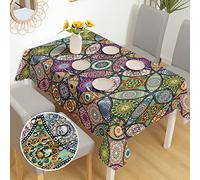 iEvery Nappe Rectangulaire Anti Tache, Nappe de Table Enduite Nappe Boho 140x180, Nappe Exterieur Imperméable en Polyester Protection de Table pour Salle à Mangerr Jardin Cuisine Pique-Nique