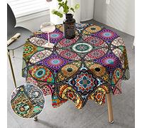 iEvery Nappe Ronde Anti Tache 150 cm, Nappe de Table Enduite Nappe Boho, Nappe Exterieur Imperméable en Polyester Protection de Table pour Salle à Mangerr Jardin Cuisine Pique-Nique Restaurant