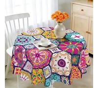 iEvery Nappe Ronde Anti Tache 150 cm, Nappe de Table Enduite Nappe Maroc, Nappe Exterieur Imperméable en Polyester Protection de Table pour Salle à Mangerr Jardin Cuisine Pique-Nique Restaurant