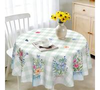 iEvery Nappe Ronde Anti Tache 150 cm, Table Enduite Fleurie, Extérieur Imperméable en Polyester, Protection pour Salle à Manger, Jardin, Cuisine, Pique-Nique, Restaurant