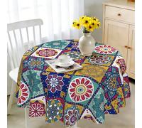 iEvery Nappe Ronde Anti Tache 150 cm, Table Enduite Maroc, Extérieur Imperméable en Polyester, Protection pour Salle à Manger, Jardin, Cuisine, Pique-Nique, Restaurant