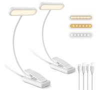 iFalarila 2 Pièces Lampe de Lecture Rechargeable avec Câble de Type-C, Liseuse Lampe Clip [3 Couleurs et 10 Luminosités] Mini Veilleuse Flexible à col de Cygne et à Pince pour Les Enfants