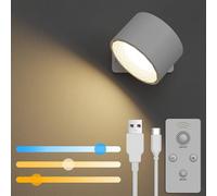 iFalarila Wall Lampe murale avec télécommande pour lit, lampe murale rechargeable, 3 couleurs et 3 niveaux de luminosité, applique murale, rotation réglable à 360 °, lumière murale, blanc
