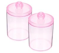 ifundom 2 Pièces Pot Rangement Cosmétiques Transparent Rose Couvercle | Organisateur de Comptoir Rond en Ps, Ouverture Large, pour Cotons-tiges, Barrettes et Coiffeuse