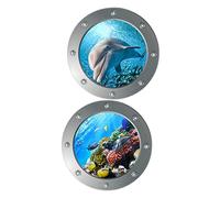 ifundom 2 Pièces Stickers Muraux Animaux Marins Stickers Décoratifs Muraux Autocollants Fenêtres de Bateau Monde Océanique