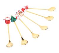 ifundom 6 Pièces Cuillères à Café de Noël Dorées, Manches Longs pour | Acier Inoxydable et Résine, Polissage Soigné, Mélange Pratique, Coffret Rouge, Motifs Festifs Variés