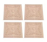 ifundom Appliques Murales en Bois Sculpté Carré 4 Pièces, Bois Brut Beige, Style Européen Classique, Détails Précis pour Décoration Maison et Projets DIY