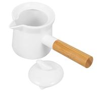 ifundom Bassine à Lait en Céramique 350 Ml Manche en Bois, Petite Casserole Blanche pour Chauffage Rapide des Sauces Cuisine