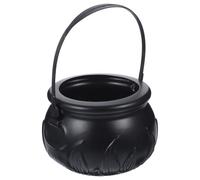 ifundom Chaudron Sorcière Halloween, Seau À Bonbons Noir en Plastique | Avec Poignée, Sans Trou au Fond, Motif Flamme, Décoration de Fête, Capacité 14x14x20cm, Accessoire Costume, Panier Bonbons