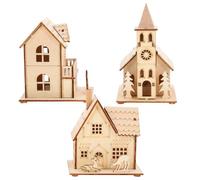 ifundom Décoration de Noël en Bois, Ornement Lumineux Maison Rustique | Set de 3 Pièces, Bois et Matériau Synthétique, Pile Bouton Incluse, pour Table et Vitrine