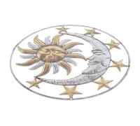 ifundom Décoration Murale Solaire Métal Motif Soleil et Lune pour Jardin et Intérieur, Ornement Suspendu en Fer de Couleur Jaune, Applique Murale Extérieure Résistante aux Intempéries,