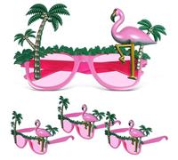 ifundom Lunettes de Soleil Flamant Rose Tropicales Amusantes pour Soirée Déguisée, Accessoires D'été Vacances Confortables en Ac et Pc, Lot de 4 Pièces pour Plage et Fête