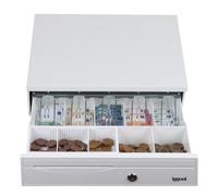 iggual -Tiroir caisse IRON-30PW - Caisse Enregistreuse Manuelle ou Automatique pour 5 Billets et 5 Pièces - Serrure à 3 Positions - Acier + Plastique ABS - Usage Professionnel - Blanc Pur (42x40,5x10)