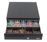 iggual - Tiroir Caisse pour Caisse Enregistreuse à Ouverture Manuelle ou Automatique, Noir, 5 Compartiments pour Billets et 5 pour Pièces, Serrure à 3 Positions, Modèle Iron - 30