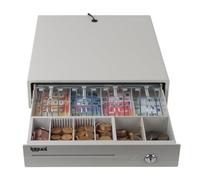 iggual -Tiroir Porte-monnaie IRON-10W -Caisse Enregistreuse Manuelle ou Automatique pour 5 Billets+5 Pièces -Serrure à 3 Positions -Boîtier acier+Tiroir plastique-Professionel -Blanc Nacré.(38x33,5x8)