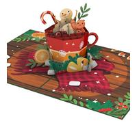 iGifts And Cards Carte de Noël pop-up 3D au cacao chaud et pain d'épice - Friandises festives avec sucre d'orge, biscuits, crème fouettée et flocons de neige - Voeux d'hiver confortables - 12,7 x 17,8