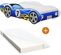iGLOBAL Lit d'enfant Lit - car Bed - Cars Lit d'enfant Lit junior Lit avec sommier à lattes Matelas en mousse 140 x 70 cm Bleu
