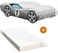 iGLOBAL Lit d'enfant Lit - car Bed - Cars Lit d'enfant Lit junior Lit avec sommier à lattes Matelas en mousse 140 x 70 cm Gris