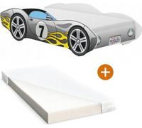 iGLOBAL Lit d'enfant Lit - car Bed - Cars Lit d'enfant Lit junior Lit avec sommier à lattes Matelas en mousse 140 x 70 cm Gris