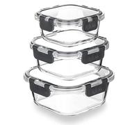 Igluu Meal Prep Boîte Alimentaire Verre Carrée (Lot de 3) - 320/520/800ml | Couvercle hermétique et sans BPA - Four, air fryer, micro-ondes, congélateur, lave-vaisselle - Verre borosilicate