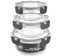 Igluu Meal Prep Boîte Alimentaire Verre Ronde (Lot de 3) - 400/650/950ml | Couvercle hermétique et sans BPA - Four, air fryer, micro-ondes, congélateur, lave-vaisselle - Verre borosilicate