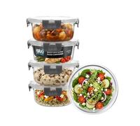 Igluu Meal Prep Boîte Alimentaire Verre Ronde (Lot de 5) - 650ml | Couvercle hermétique et sans BPA - Four, air fryer, micro-ondes, congélateur, lave-vaisselle - Verre borosilicate