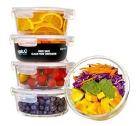 Igluu Meal Prep Boîte Alimentaire Verre Ronde (Lot de 5) - 950ml | (+couvercle extra) Couvercle hermétique et sans BPA -Four, air fryer, micro-ondes, congélateur, lave-vaisselle -Borosilicate