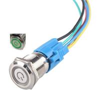 Ignition Starter pour Voiture Interrupteur à bouton-poussoir en acier inoxydable, 12/16mm, autobloquant, 1NO 1NC, motif de symbole d'alimentation pour application électrique(16mm green)