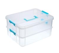 IGNPION Boîte de rangement empilable 2 niveaux transparente poignée de transport, polyvalente pour vernis à ongles, aide pédagogique, accessoires de couture
