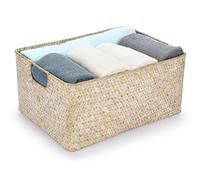IGNPION Panier de rangement en jonc de mer tissé rectangulaire pour salle de bain, étagères et bureaux, panier de rangement décoratif multi-usage, blanc blanchi, taille L)