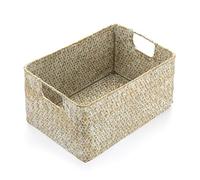IGNPION Panier de rangement en jonc de mer tressé - Boîte de rangement de bureau rectangulaire en jonc de mer, organisateur de salle de bain, étagères et bureaux décoratifs, panier de rangement
