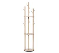 IGTOPS Porte-manteau rotatif en bois massif avec 9 crochets et 3 étagères - Hauteur : 170 cm - En forme d'arbre - Pour couloir, chambre à coucher, bureau - Multi-usages - Bois naturel