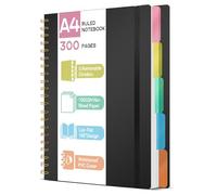 ihaspoko Cahier A4 avec Intercalaires, 300 Pages, Papier 100 g/m² | 5 séparateurs amovibles et 56 étiquettes pour organiser cours, projets, réunions et notes au bureau ou à l’école