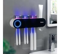 iHave Support Brosse a Dent Electrique sans Perçage avec Stérilisateur UV et Distributeur de Dentifrice - Porte-Brosse à Dents Mural, Désinfection UV-C et UV-A pour Salle de Bain, avec 3 Gobelets