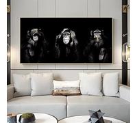 IHHGNB Affiche sur toile représentant 3 singes amusants, grand format (80 x 160 cm/sans cadre), idéale pour la décoration de votre salon ou de votre maison.