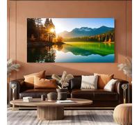 IHHGNB affiche sur toile sans cadre représentant un lever de soleil sur un lac de montagne et une forêt, avec reflet dans un paysage naturel (20 x 40 cm/sans cadre)