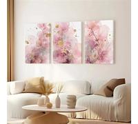 IHHGNB Ensemble de 3 toiles imprimées à l'aquarelle, motif floral abstrait rose et or, pour la décoration du salon, de la chambre ou de la maison (40 x 60 cm x 3 / Sans cadre)