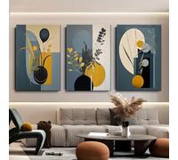IHHGNB Lot de 3 tableaux décoratifs abstraits géométriques modernes sur toile, style nordique, bleu et jaune (40 x 50 cm x 3 / sans cadre)