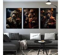 IHHGNB Lot de 3 toiles imprimées sans cadre, représentant des singes amusants et modernes, idéales pour la décoration du salon (40 x 50 cm x 3 / Sans cadre)