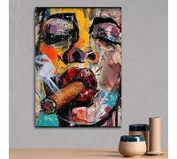 IHHGNB Peinture de visage de femme pop art cubiste, portrait abstrait en noir, blanc, rouge, jaune, bleu, vert, rose et marron, impression sur toile (30 x 40 cm (12 x 16 po) / sans cadre)