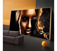IHHGNB Peinture sur toile « Femme en or noir », affiche et estampe d'art mural africain, décoration murale pour salon (80 x 160 cm (31 x 63 pouces) / Sans cadre)