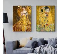 IHHGNB Tableau abstrait classique de Gustav Klimt, Le Baiser, reproduction sur toile, affiche pour la décoration de votre salon ou chambre (70 x 100 cm x 2 / sans cadre)