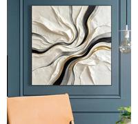 IHHGNB Tableau abstrait sur toile, impression d'affiche texturée de luxe pour salon ou bureau, peinture minimaliste en noir et blanc (80 x 80 cm (31 x 31 pouces))
