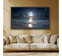 IHHGNB Tableau sur toile « Reflets de pleine lune sur l'océan », Décoration murale plage nocturne, Impressions sur toile représentant un paysage marin serein, Sans cadre (20 x 40 cm/Sans cadre)