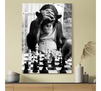 IHHGNB Tableau vintage classique représentant un singe jouant aux échecs, impression sur toile, poster décoratif pour salon ou chambre (80 x 120 cm/sans cadre)