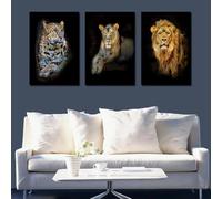 IHHGNB Tableau vintage sur toile à motifs animaliers : lion, tigre, léopard, affiche murale pour salon ou chambre (40 x 50 cm x 3 / sans cadre)