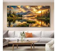 IHHGNB Toile imprimée sans cadre, lever de soleil doré sur des montagnes enneigées avec reflets dans l'eau, décoration murale moderne pour salon ou chambre (75 x 150 cm/sans cadre)
